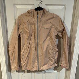 columbia rain jacket
light pink ( looks more pink in person )
worn a few times